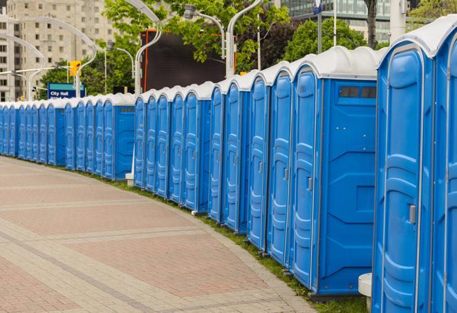 festive, colorfully decorated portable restrooms for a seasonal event in Avondale